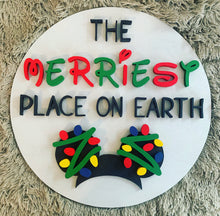 Load image into Gallery viewer, 18” Disney Christmas Merriest Place on Earth Wood Sign
