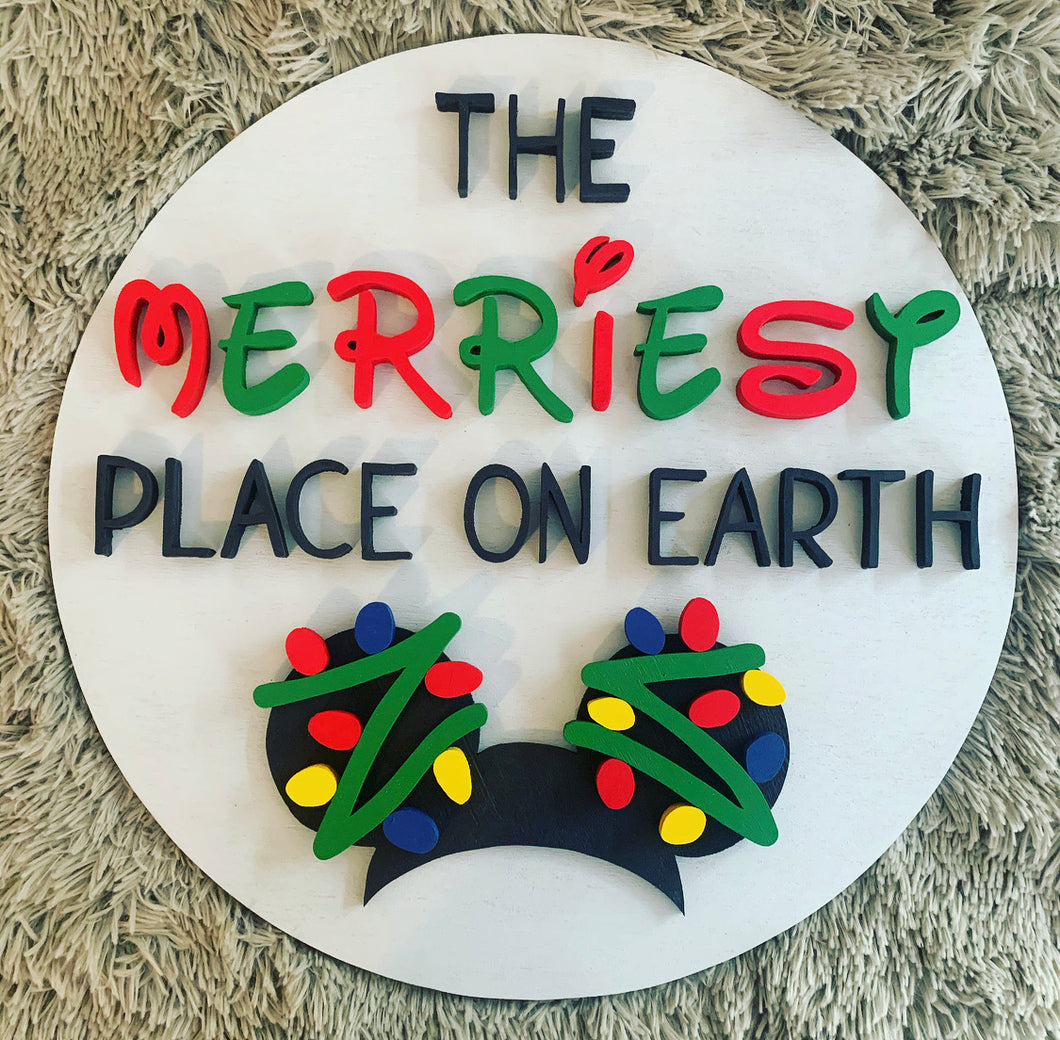 18” Disney Christmas Merriest Place on Earth Wood Sign